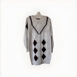 Next Sweater Dress Cream Maroon Argyle NWT Size Medium Acrylic Wool Nylon